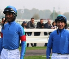 I jockeis Edu Pedroza a Luca Maniezzi al tondino del Premio Jockey Club Stakes PSA (LR)