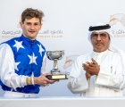 QREC Racing Manager, Abdulla Rashid Al Kubaisi rewards Lukas Delozier winner on board of Zamer in the Al Arish Cup