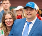 Livia Frazar and Brad Cox in the winner’s circle at Saratoga USA