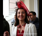 La Sig.ra Luisa Marzullo in un elegante completo bianco/rosso, dress code della giornata del GP di Milano