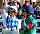 Da sinistra: Rossini con la giubba della Nuova Sbarra e Vargiu con la giubba Blueberry al Tondino del Premio Seregno