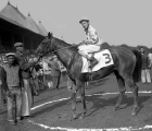 keeneland-library-morgan 1959-08-24-bobby-ussery-on-natalma-with-black-grooms-in-winners-circle-at-the-spinaway-stakes-at-saratoga