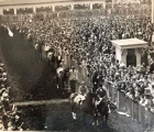 This is a 1938 photo of the post parade at Suffolk Downs for the Massachusetts Handicap which Menow won by over eight lengths with War Admiral finishing off the board