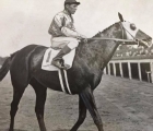 This a 1934 photo of Equipoise with Sonny Workman up having won the Metropolitan Handicap only to be disqualified for lugging into Mr. Khayyam on the rail causing his jockey Bobby Jones to take up on him, thereby losing