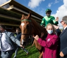 Sottsass and Cristian Demuro are led in after winning the 2020 Prix de l’Arc de Triomphe, FRA Longchamp, 04 10