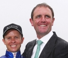 Kerrin McEvoy poses with Charlie Appleby after the Melbourne Cup 2018