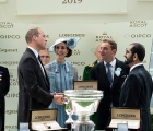 The Duke and Duchess Of Cambridge with Sheikh Mohammed and Charlie Appleby during the King’s Stand Stakes presentation, 18 06 2019