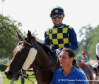 Il fantino Umberto Rispoli rientra in attesa del risultato in sella a Clockwinder, Premio P.le dello Sport 