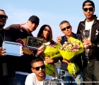 La premiazione della RAP RACE : 1° Mondo Marcio, 2° Fabri Fibra, 3° Entics, 4° Ensi. Al centro da sinistra Magdalen Rodighiero e la manager Paola Zukar