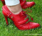 Dress code in rosso anche per le stravaganti scarpe in serpente