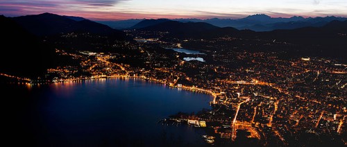 panorama of lugano at sunset